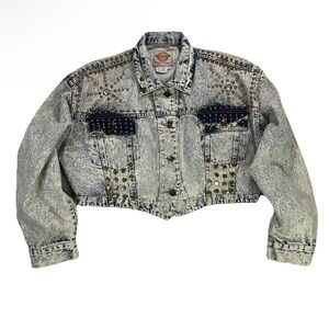 Studded Acid-Wash Denim Jacket Cropped 80s Vintage RARE Glam Rock Maximalist